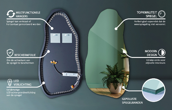 Specchio organico illuminato moderno 50x100 cm