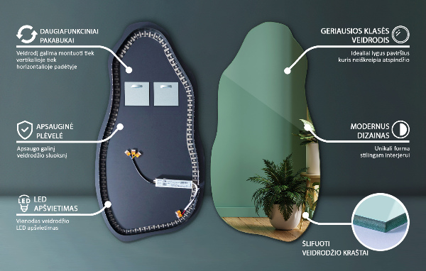 Specchio organico illuminato moderno 50x100 cm