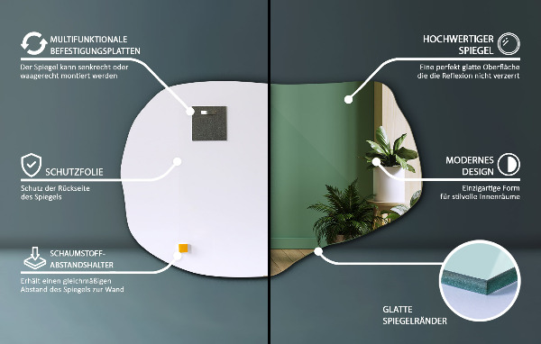 Specchio irregolare decorativo 70x46 cm