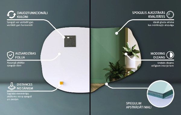Specchio organico senza cornice 80x52 cm