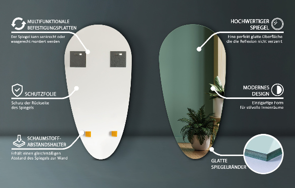 Specchio goccia da paretesenza cornice 50x100 cm