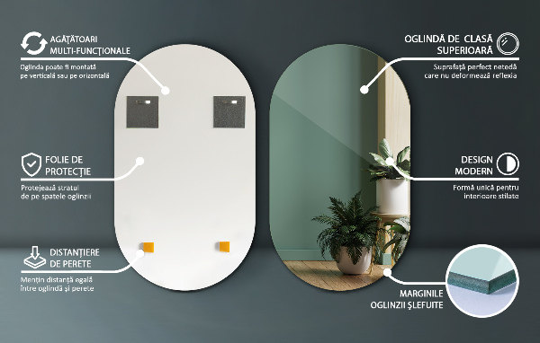 Specchio ovale senza cornice 40x70 cm