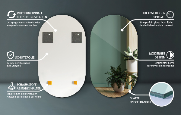 Specchio ovale vintage senza cornice 46x80 cm