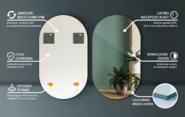 Specchio ovale vintage senza cornice 46x80 cm