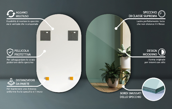 Specchio ovale grande senza cornice 52x90 cm