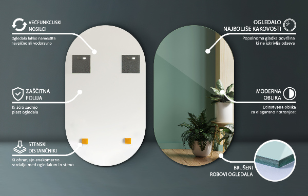 Specchio ovale grande senza cornice 52x90 cm