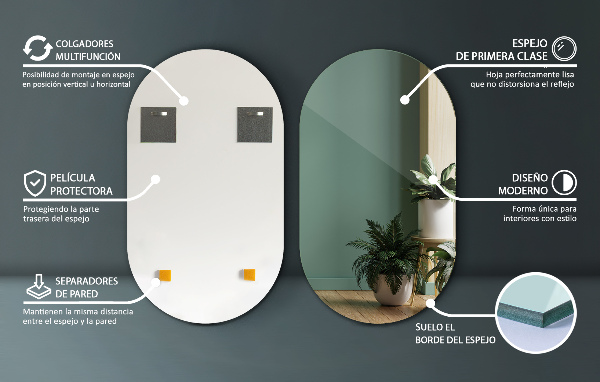 Specchio ovale da parete senza cornice 58x100 cm