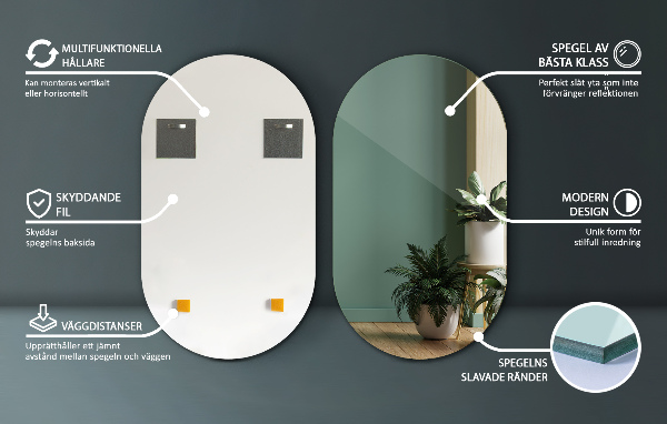 Specchio ovale da parete senza cornice 58x100 cm