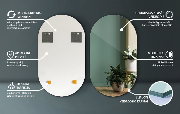 Specchio ovale da parete senza cornice 58x100 cm