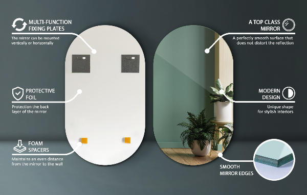 Specchio ovale da parete senza cornice 58x100 cm