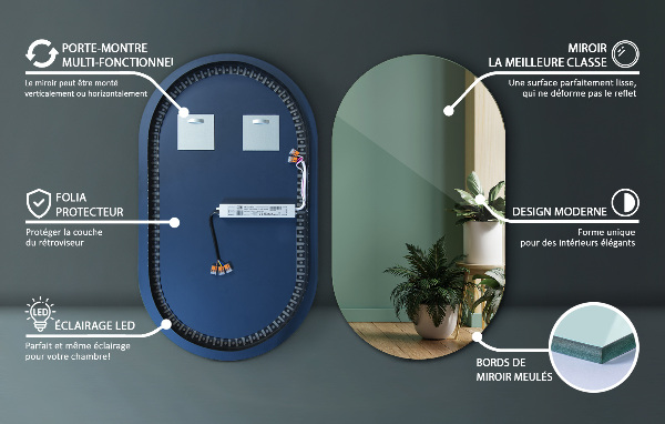 Specchio ovale led 46x80 cm