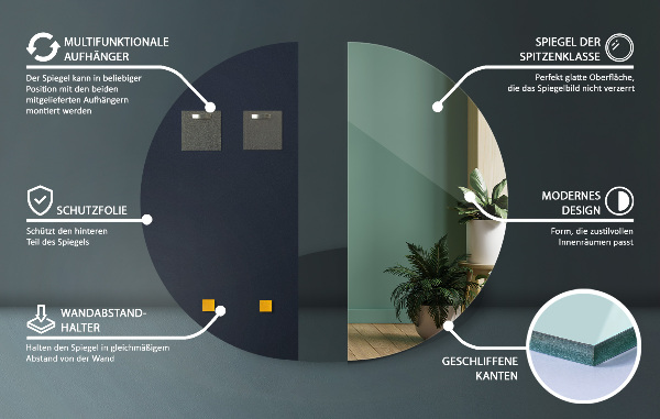 Specchio semicircolare moderno senza cornice 40x80 cm