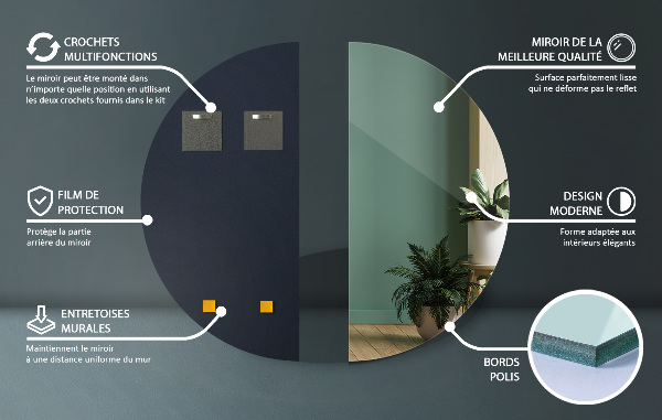 Specchio semicircolare moderno senza cornice 40x80 cm