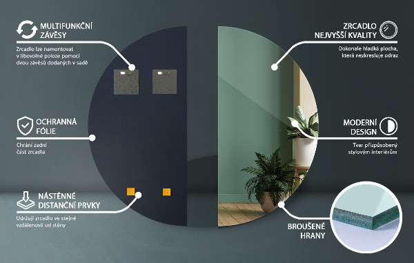 Specchio semicircolare moderno senza cornice 40x80 cm