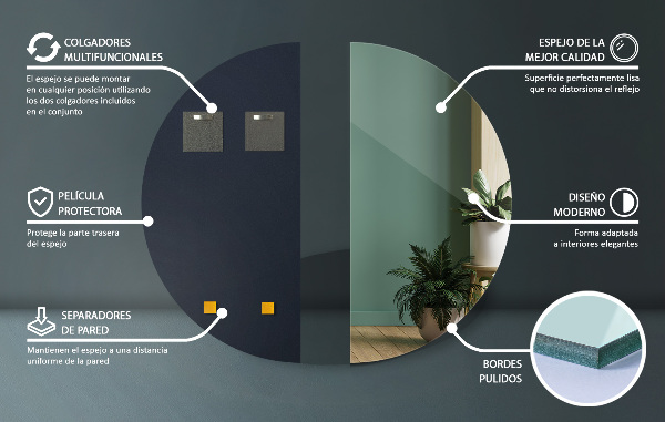 Specchio semicircolare moderno senza cornice 40x80 cm