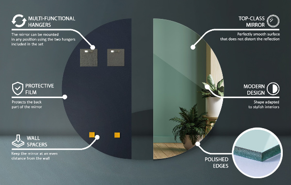 Specchio semicircolare moderno senza cornice 40x80 cm