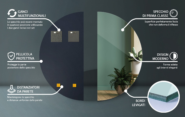 Specchio decorativo semicircolare senza cornice 45x90 cm