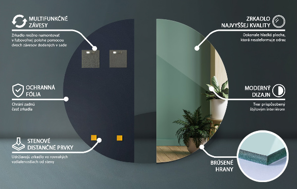 Specchio decorativo semicircolare senza cornice 45x90 cm