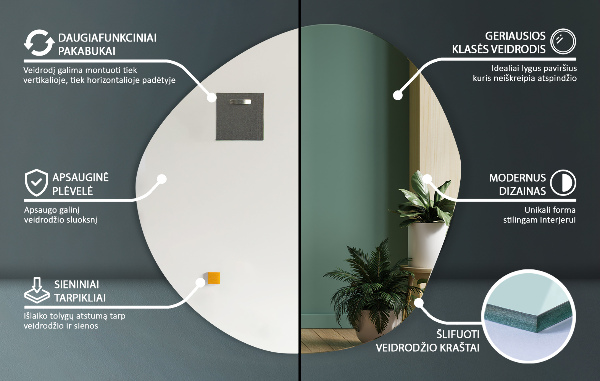 Specchio moderno irregolare senza cornice 97x96 cm