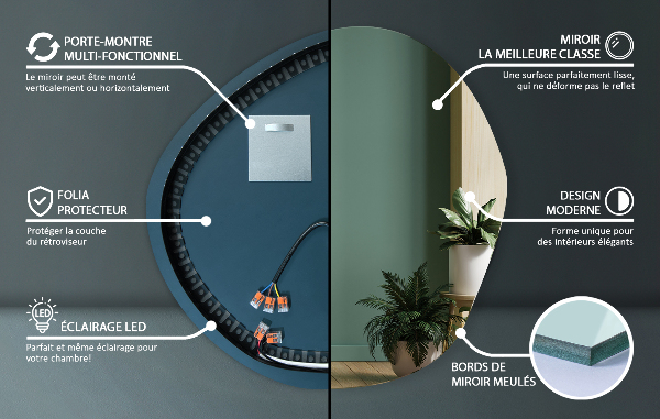 Specchio asimmetrico led 58x58 cm