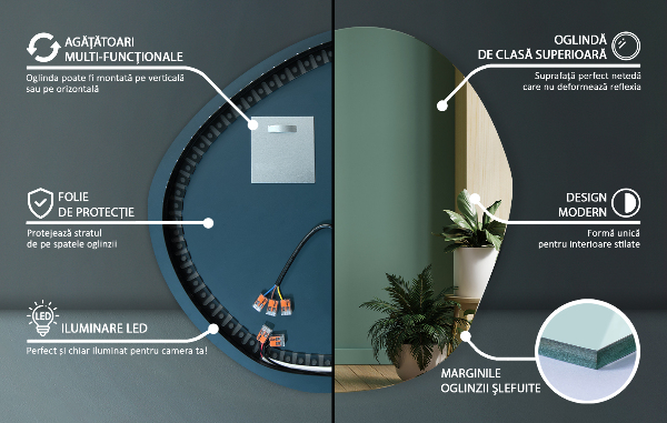 Specchio forma irregolare con led 68x67 cm