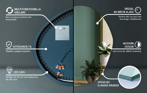 Specchio forma irregolare con led 68x67 cm
