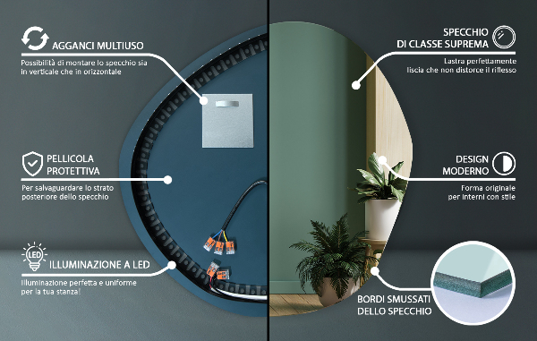 Specchio irregolare retroilluminato 87x86 cm