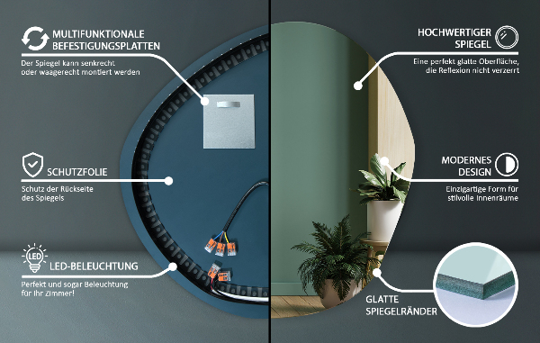 Specchio asimmetrico led 97x96 cm