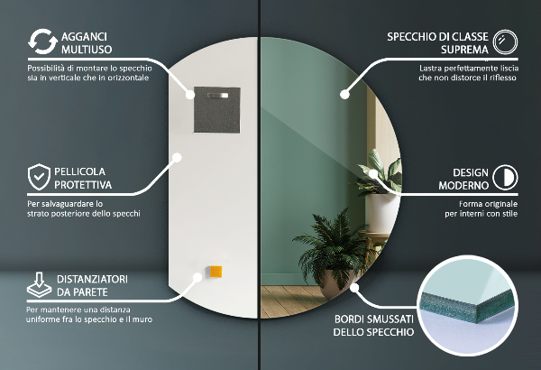 Specchio dal taglio irregolare 70x80 cm