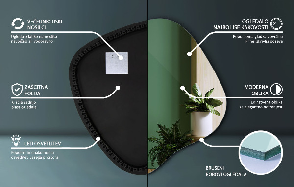 Specchio forma irregolare con led 48x48 cm