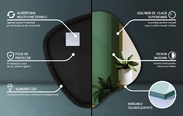 Specchio forma irregolare con led 48x48 cm