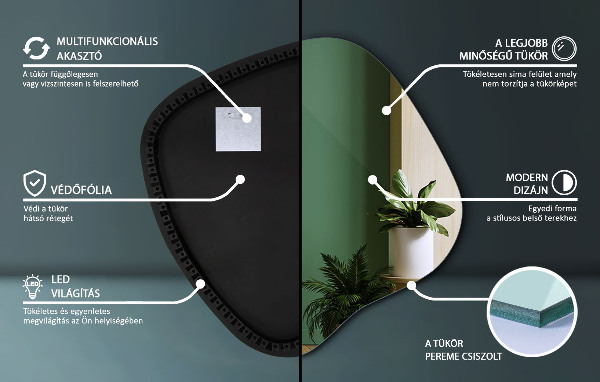 Specchio forma irregolare con led 59x58 cm