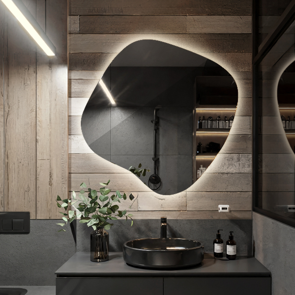 Specchio forma irregolare con led 68x67 cm