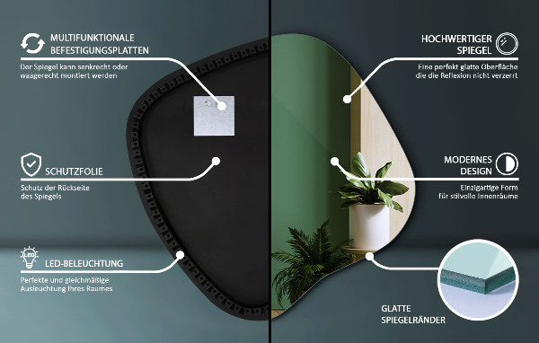 Specchio forma irregolare con led 68x67 cm