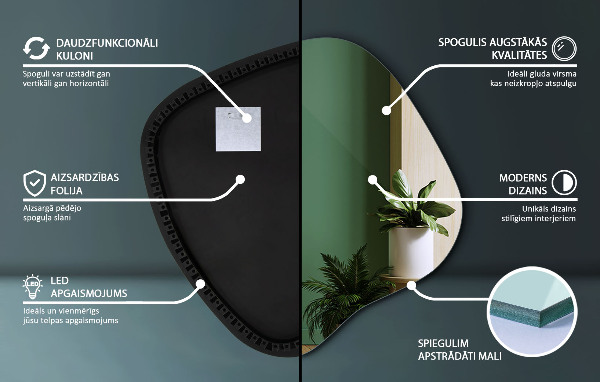 Specchio forma irregolare con led 68x67 cm