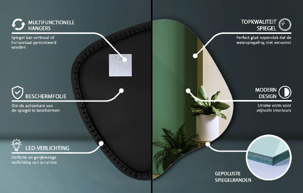 Specchio forma irregolare con led 77x77 cm