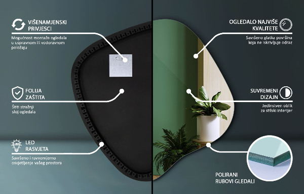 Specchio forma irregolare con led 77x77 cm