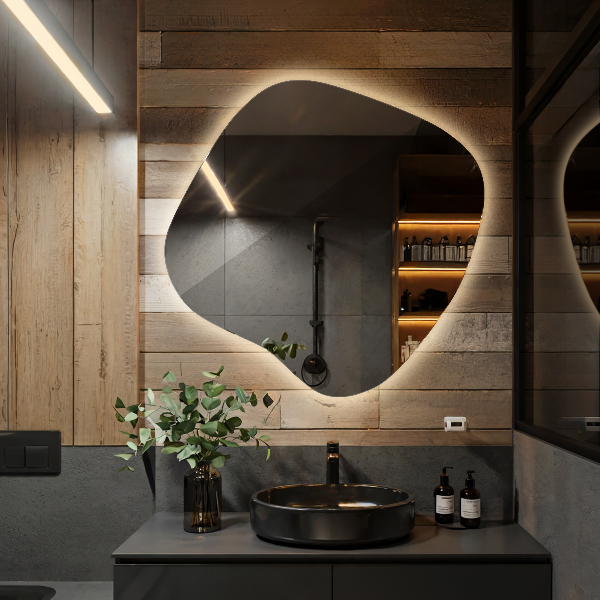 Specchio forma irregolare con led 77x77 cm