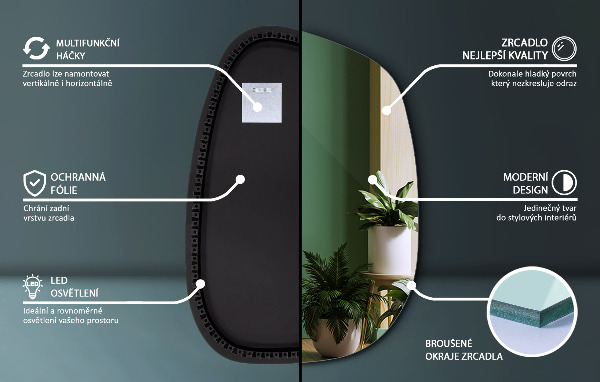 Specchio decorativo con LED 55x38 cm