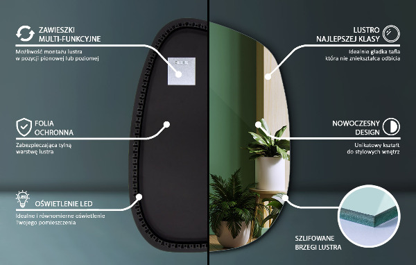 Specchio decorativo irregolare con LED 68x47 cm