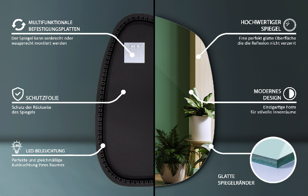 Specchio decorativo irregolare con LED 68x47 cm