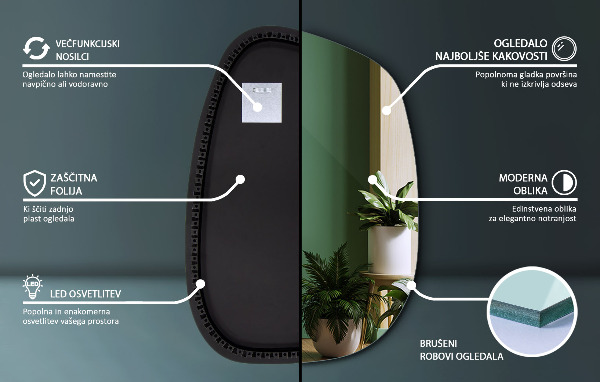 Specchio decorativo irregolare con LED 68x47 cm