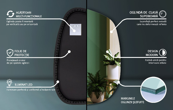 Specchio decorativo irregolare con LED 68x47 cm