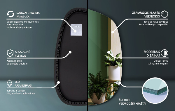 Specchio decorativo irregolare con LED 68x47 cm