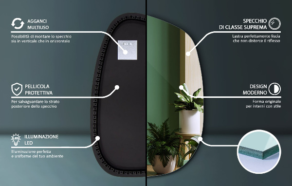 Specchio organico con LED 79x57 cm