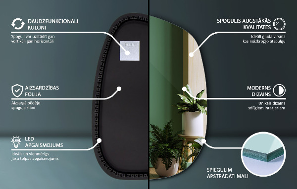 Specchio estetico con LED 91x66 cm