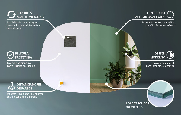 Specchio asimmetrico a forma di macchia 68x47 cm