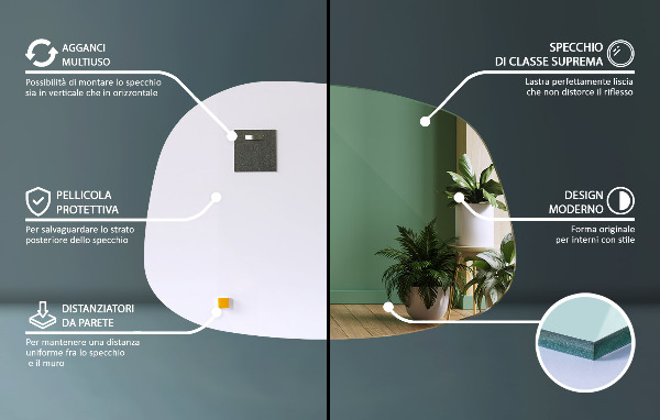 Specchio asimmetrico a forma di macchia 91x66 cm