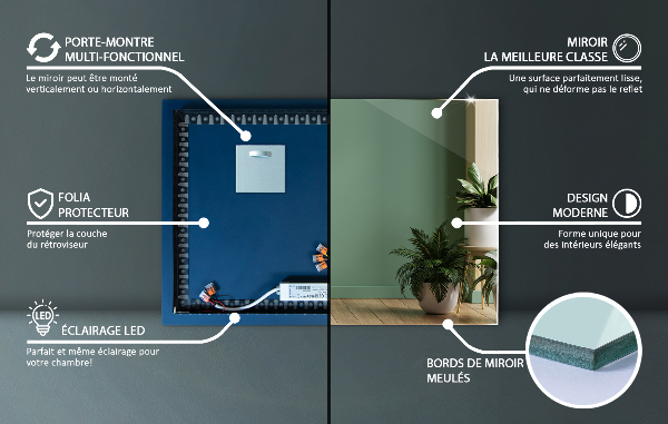 Specchio rettangolare con led 100x70 cm