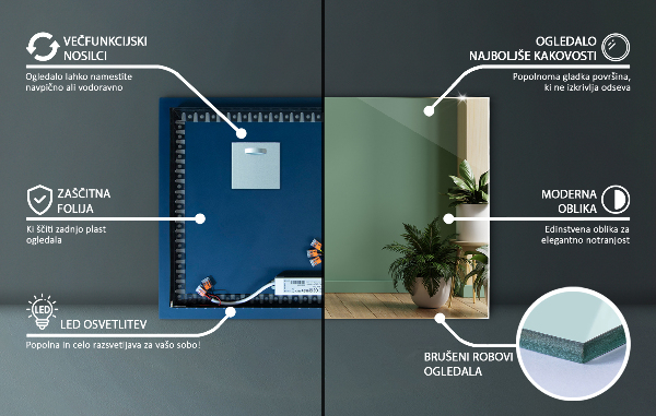 Specchio rettangolare con led 100x70 cm